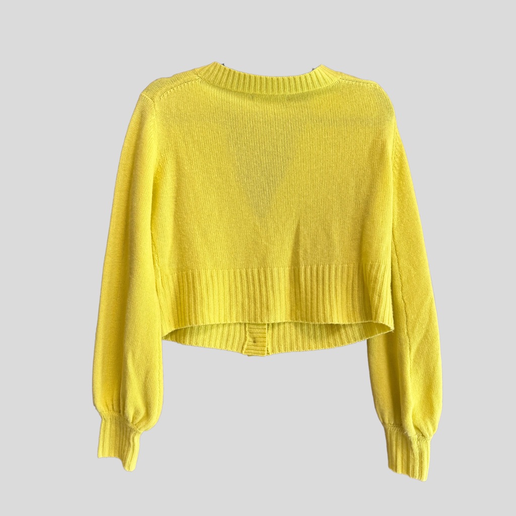 Elyse Walker Cropped Cardigan Sweater Cashmere Bright Yellow Size S — image 2 of 5
